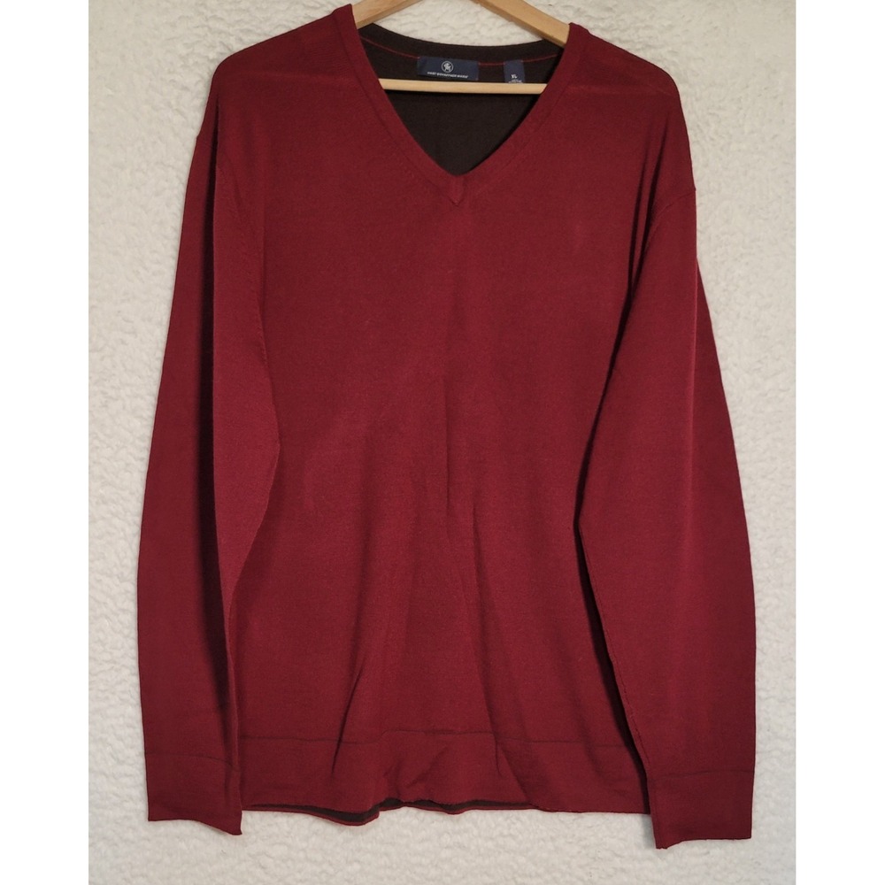 Hart Schaffner Marx Mens Size XL Burgundy Merino Wool Sweater Long Sleeve 1727